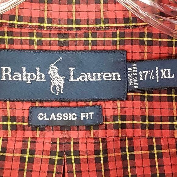 Polo Ralph Lauren Shirt Oxford Mens Size 17.5 XL Red Plaid Button Down Flaw - Picture 8 of 10
